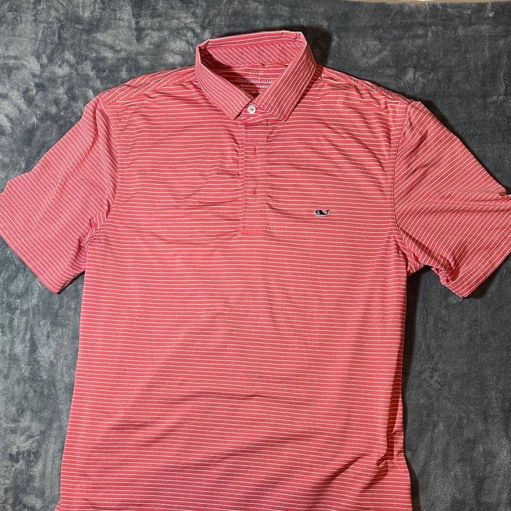 Vineyard Vines Men's Red and White Striped Polo